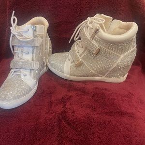 INC High top BLING sneakers!Velcro Strap in front w/lace up front & zipper side